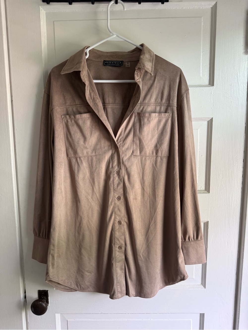 Taupe Button-Front Casual Shirt